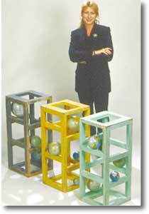 Lorraine North of Professional Arts Services, contemplates one of the NCC Arts Award finalists, "Transit", a sculpture in metal and wood by Christchurch artist Ken Hall.