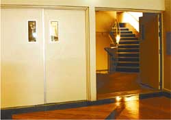 The doors leading from The Crossing Foodcourt to the new Bus Xchange in Lichfield Street.