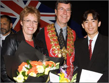 Mayor Garry Moore and Mayoress Pam Sharpe with new citizen Habibulla Hussaini. Habibulla is one of the 