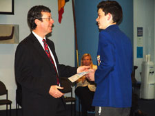 Mayor Garry Moore presents the Award for Communication Excellence to Kris Gagliardi of St Thomas of Canterbury College, at the Young Enterprise Awards, Wednesday 19th October.