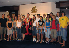 Mayor Garry Moore with students from Brazil and Germany who are attending Linwood College's exciting Adventure Education Programme