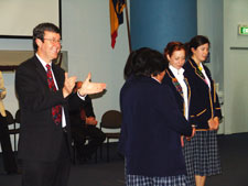 Mayor Garry Moore congratulates winners at the Young Enterprise Awards, 19th October.
