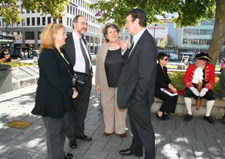 Mayor Garry Moore has a welcome chat with an education delegation from Catalan, Barcelona, Spain.