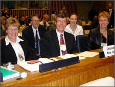 Mayor Garry Moore and Mayoress Pam Sharpe and Julie Battersby at the Mayors for Peace seminar on the Non Proliferation of Nuclear Weapons Treaty at United Nations.