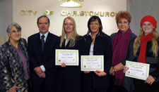 On Friday 20th July Deputy Mayor Carole Evans, Cr Anna Crighton and former councillor David Close presented recipients of this years David Close Awards Scholarships: Donna Smith (Lincoln University) Marie Holland (CPIT) and Rachael Mortiaux (University of Canterbury). 